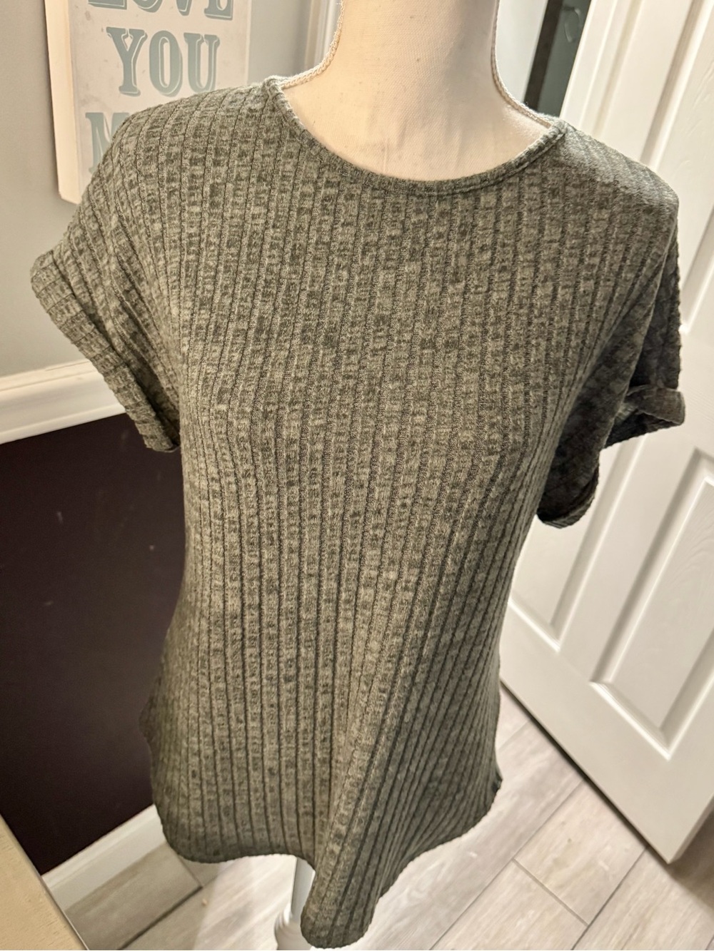 AUTOMET Sage Green Ribbed Tunic Top S